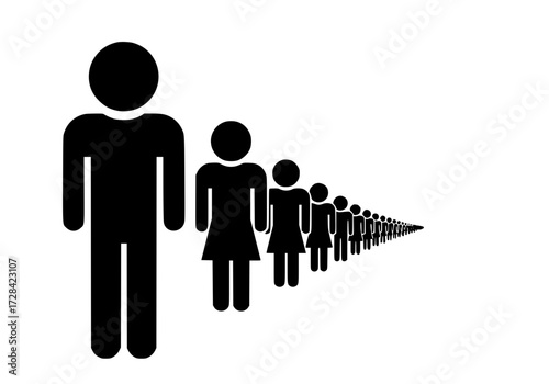 Vector art of silhouettes of people in descending order of height