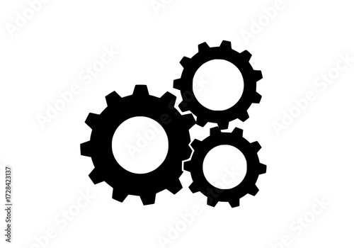 Vector art of three interlocking black gears, mechanical and industrial symbol