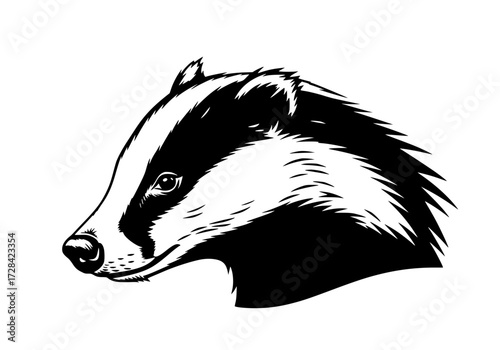 Vector art of black and white badger head illustration