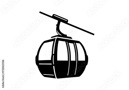 Vector art of black and white illustration of a gondola lift cabin with support arm
