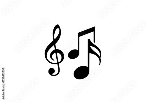 Vector art of black musical notes, treble clef and eighth note