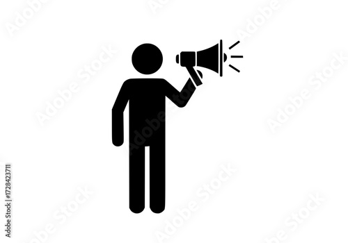 Vector art of black silhouette of person holding megaphone