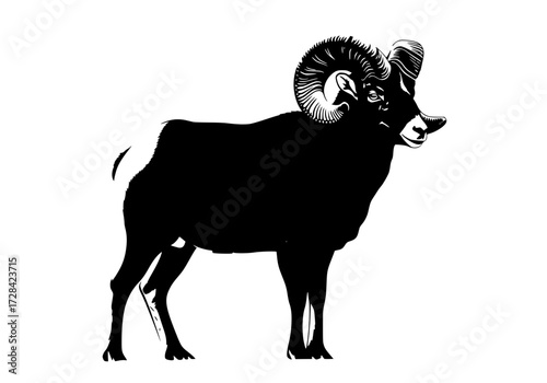 Vector art of silhouette of a ram with curved horns