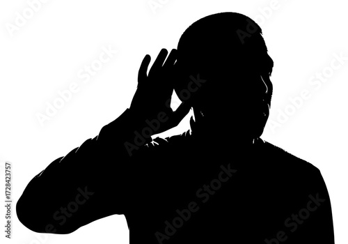 Vector art of silhouette of person holding hand to ear