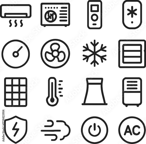 Air Conditioner 16 Solid Color Icon Set Collection on White Background