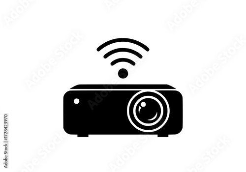 Vector art of wireless projector icon showing wifi signal for streaming and presentation devices
