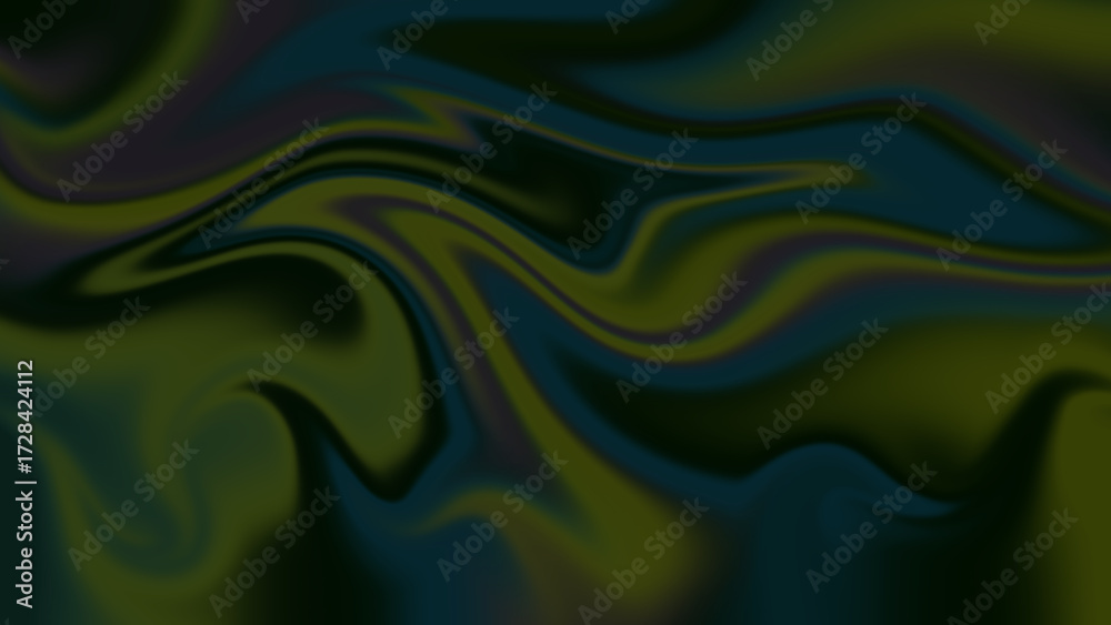 Obraz premium Abstract digital artwork with smooth fluid gradients blending deep navy blue, golden yellow, and vibrant magenta. The colors flow together in wavy, liquid-like streaks, creating a soft, surreal, and f