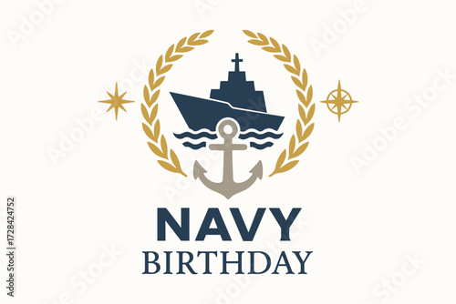 Navy Birthday Minimal Flat Illustration with Naval and Maritime Symbols