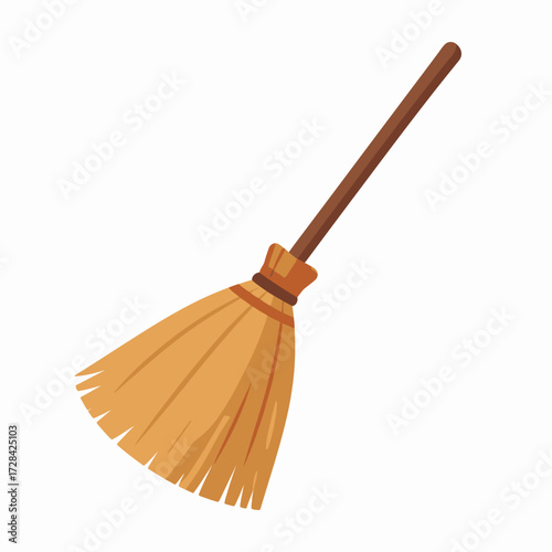 Illustration of a broom with a brown handle and straw bristles.