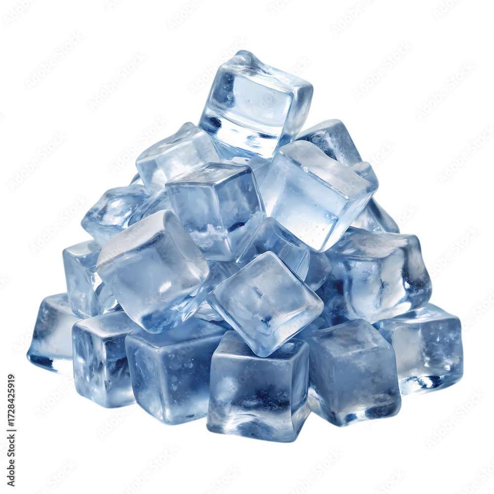 Obraz premium Pile of Clear Ice Cubes isolated on transparent background