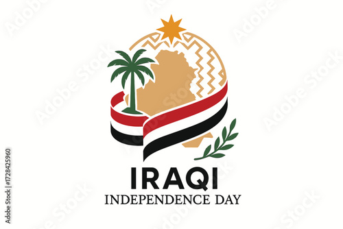 Iraqi Independence Day Minimal Flat Illustration with Cultural and Patriotic Elements