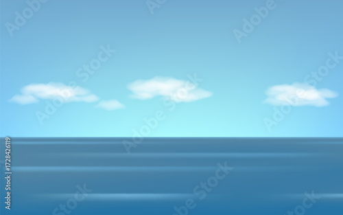 Seascape background with blue sea and white clouds on the sky