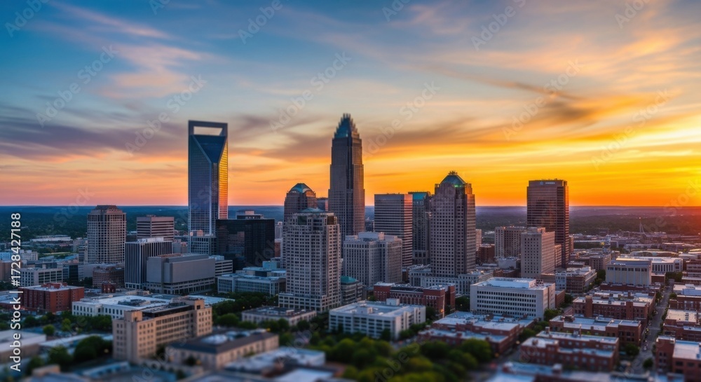 Obraz premium City Skyline During Sunset with Modern Skyscrapers and Vibrant Sky