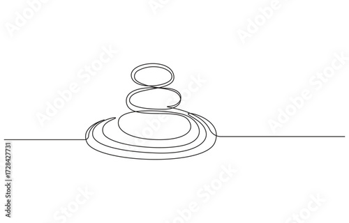 Pebbles in one continuous line drawing. rock balancing. One line drawing of a pile of flat stones Zen rock balancing.
