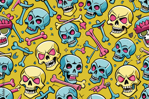 Spooky skulls and bones repeating vector pattern halloween gothic illustration scalable graphic design
