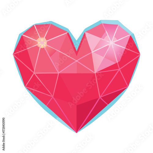 Geometric Heart Illustration: A visually striking, polygonal representation of a heart, its facets catching the light and showcasing the essence of love and affection.