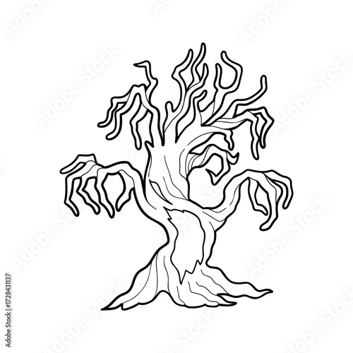 Halloween dry tree with evil face
