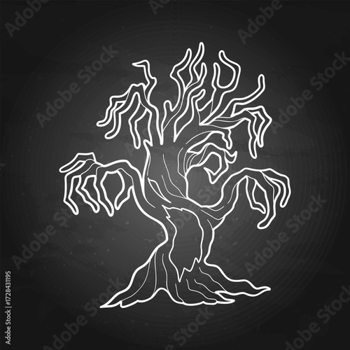 Halloween dry tree with evil face