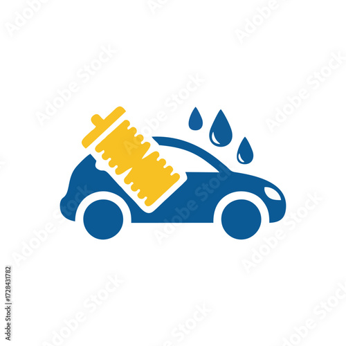 Modern flat car wash icon blue outline symbol with soap bubble clean water droplet auto hygiene vector for automotive maintenance industry service logo illustration simple design concept
