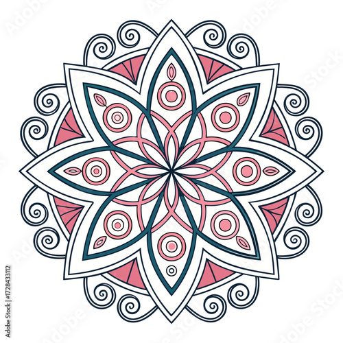Floral Mandala Design: A vibrant, floral mandala radiates artistic energy with intricate lines, creating a captivating symmetry in this graphic illustration.