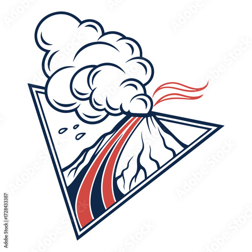 Volcanic Eruption: A dynamic illustration capturing the power and beauty of a volcanic eruption, featuring a triangular frame and dramatic smoke plume.
