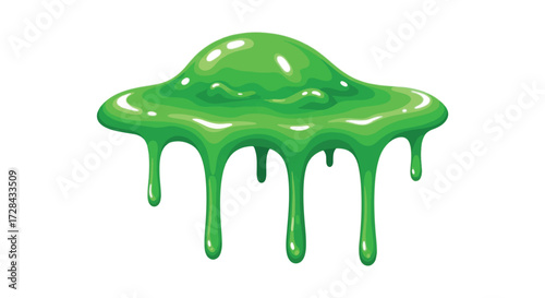 A vibrant green, gooey slime in the shape of a classic flying saucer, dripping downwards.