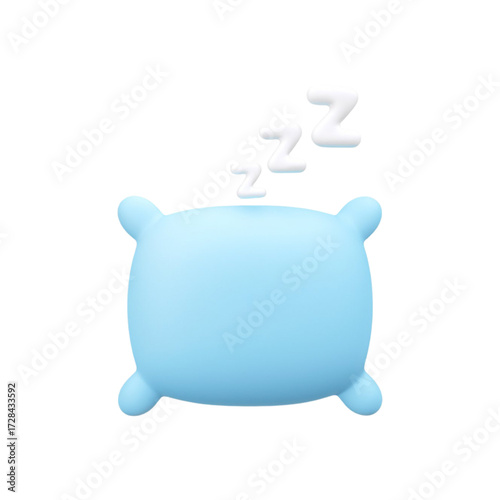 Cute blue pillow with zzz symbols for sleep isolated on transparent background
