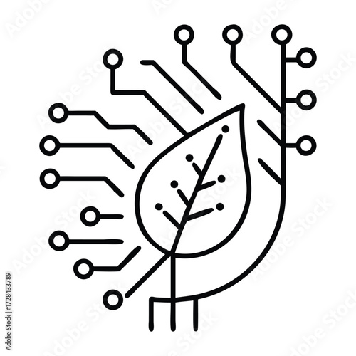 Eco-Tech Synergy: A symbolic illustration fusing a leaf and circuit board, showcasing the seamless integration of nature and technology for sustainable innovation.