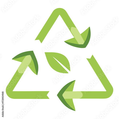 Recycle Symbol with Leaf: A visually engaging, modern interpretation of the iconic recycle symbol.