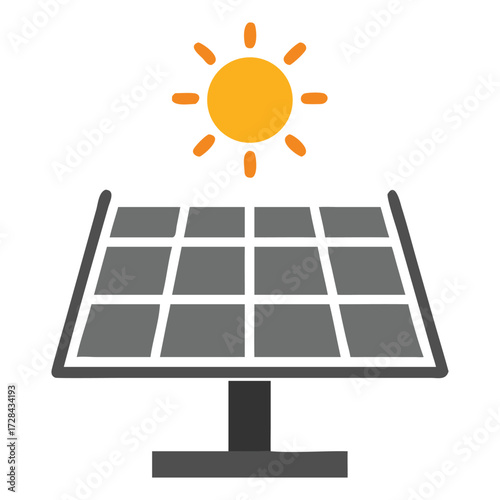 Solar Panel Illustration: A detailed graphic portrays a solar panel harnessing the power of the sun, symbolizing sustainability, eco-friendly energy, and renewable resources. 