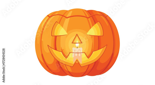 A glowing jack-o'-lantern with a candle inside, carved for Halloween celebrations.
