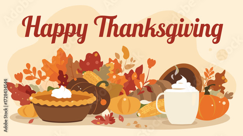 Happy Thanksgiving Flat Vector Illustration