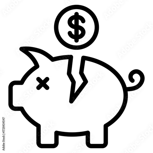Broken Piggy Bank  Icon Element For Design