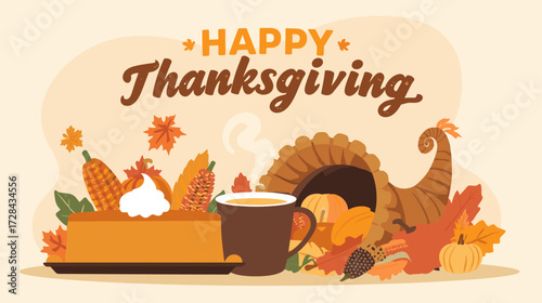 Happy Thanksgiving Flat Vector Illustration