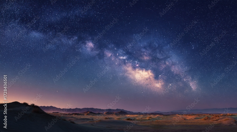 Fototapeta premium Milky Way over desert dunes at twilight