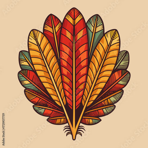 Retro hand-drawn detailed turkey feathers vector illustration for thanksgiving designs and celebrations