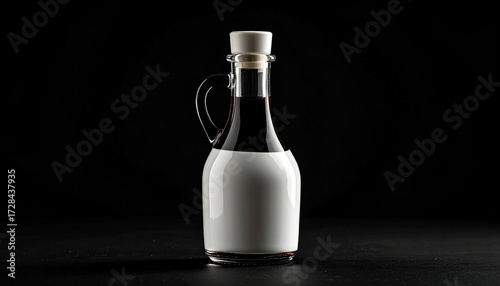 Wallpaper Mural Dark liquid in clear glass bottle with handle and blank label, set against black background Torontodigital.ca