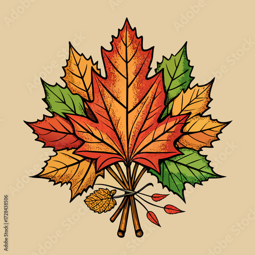 Detailed hand-drawn rustic maple leaf bundle vector illustration scalable autumn season design