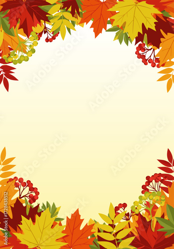 Fall Background with Copy Space Autumn Leaves and Berries Frame for Seasonal Designs - 2