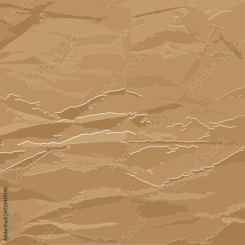 Crinkled kraft paper texture displaying uneven creases and subtle variations in tone. Detailed, neutral background image for design or editorial use. General use, graphic design -