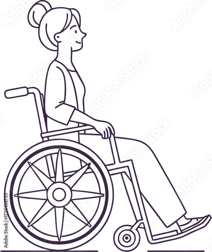Woman in wheelchair line art showing mobility
