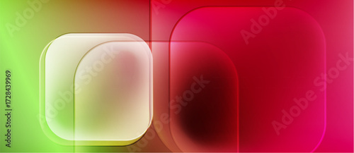 Abstract composition featuring rounded squares. Colors transition from green, yellow, to vibrant red. Smooth gradients create luminous effect.