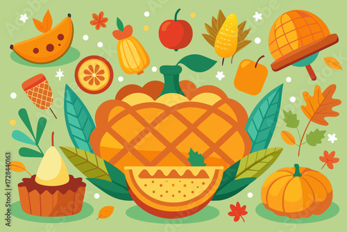 Flat cartoon thanksgiving autumn harvest elements vector illustration scalable eps icon