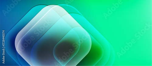 Abstract layers create rounded square shape. Blue transitions to vibrant green. Minimalist design, smooth gradients, modern aesthetic.