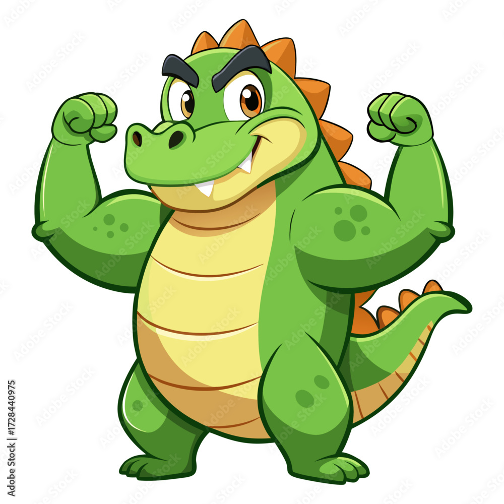 Fototapeta premium A cute, chubby cartoon Crocodile is posing with muscles