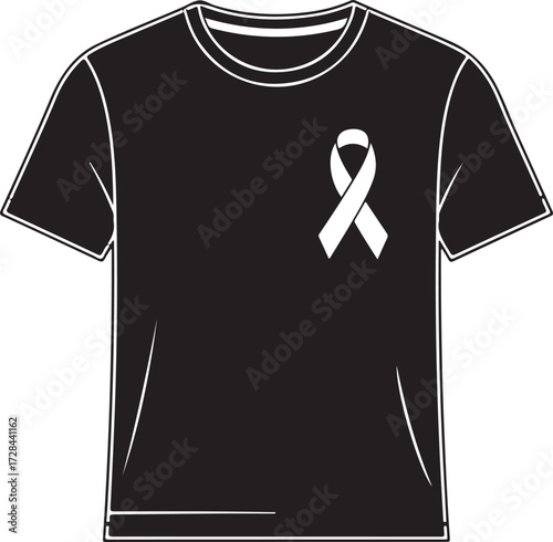 Black T- Shirt with a White Awareness Ribbon on White Background