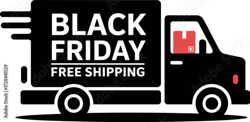 Black friday free shipping on delivery truck with package in the window vector