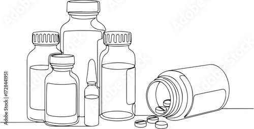 Medical bottles and pills line art medicine healthcare