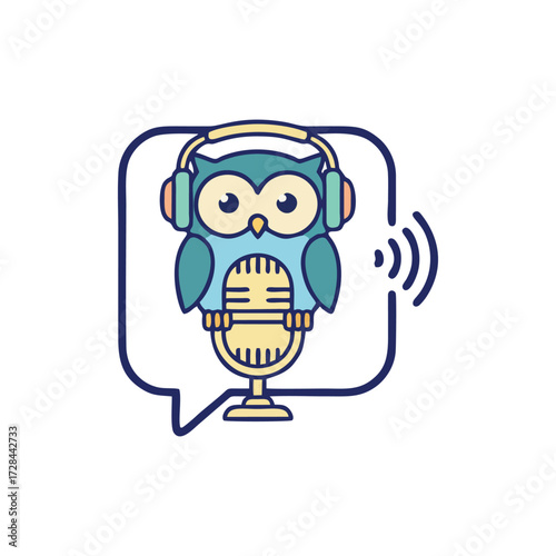 Cute podcast vector design with adorable cartoon mascot character flat doodle illustration colorful modern artwork kawaii microphone graphic creative symbol for online radio broadcast entertainment
