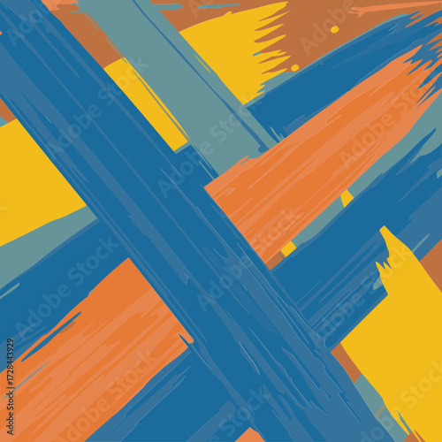 Abstract colorful paint strokes with intersecting horizontal and vertical lines. Abstract design with bold colors.